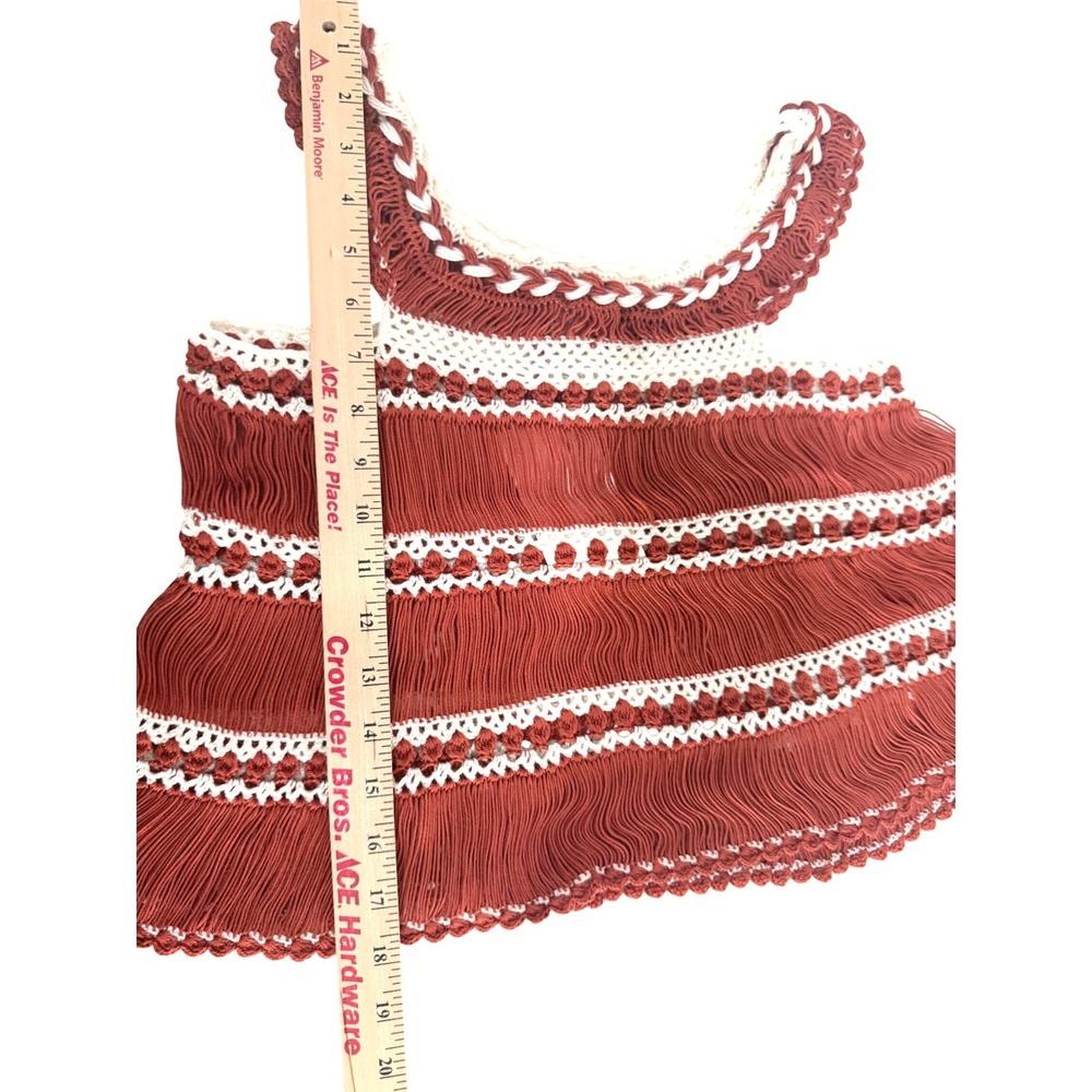 My Beachy Side Top Red Flame Rust Crochet Fringe Crop Boho Resort Small NEW - Picture 8 of 12
